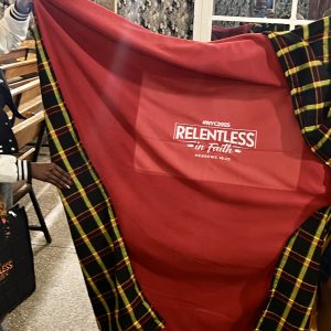 maasai fleece blanket branded with relentless in faith